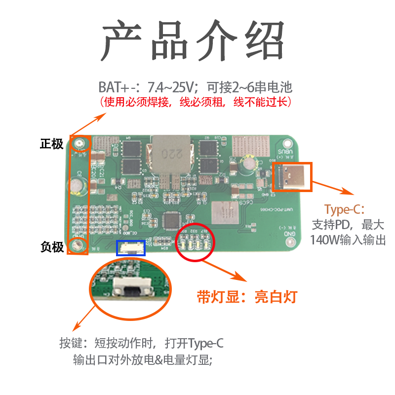 140W充电宝主板双向快充移动电源模块 电路板diy主板套料PD3.0/QC协议超级快充产品演示图3