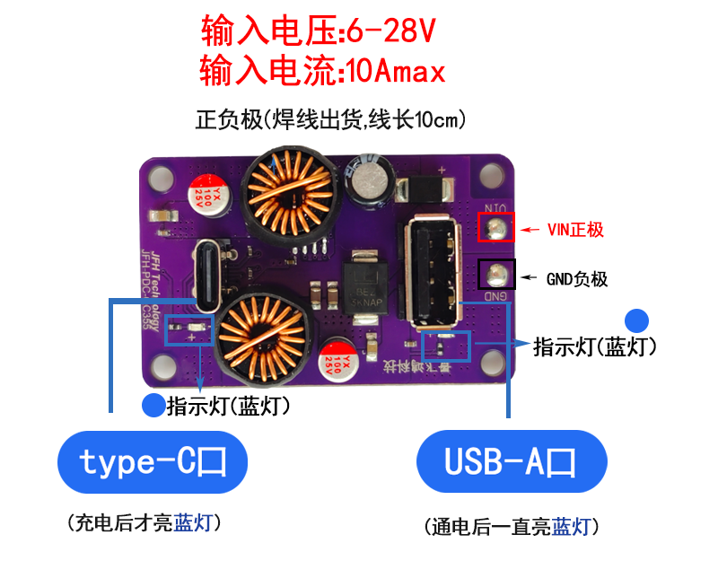 60W立式端口DCDC直流降压手机快充 PD全协议充电器车载户外电源模块